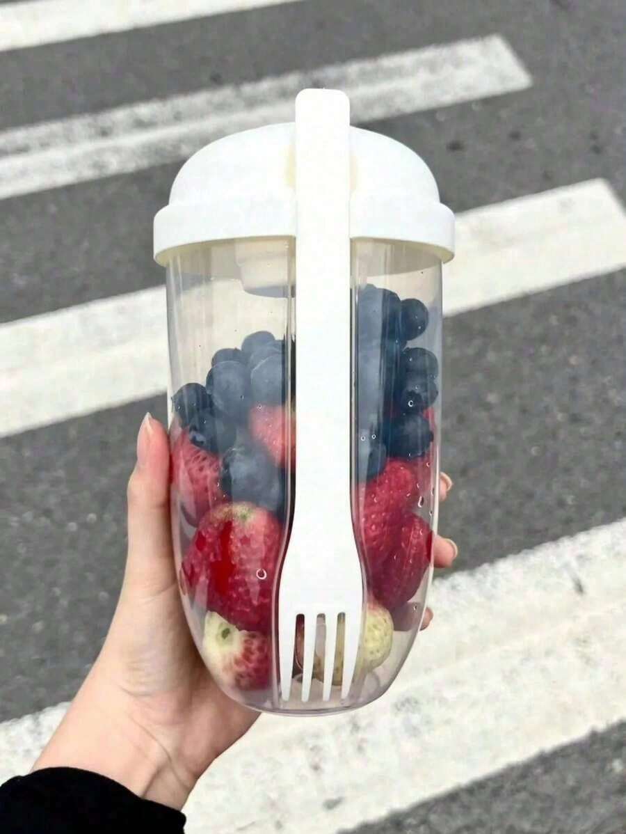 1 Fat Loss Salad Cup, Oat Salad Cup, Yogurt Cup With Spoon Lid, Milk Low Fat Weight Loss Healthy Mason Cup, Portable Slimming Cup, Salad Shaker With Fork - Portable Breakfast Cup, Yogurt, Milk And Other Healthy Lunch Containers, Picnic Lunch Salad Cup, Fitness Low Fat Vegetable Salad Bowl, Portable Fruit And Vegetable Milk Cup, Kitchen Supplies, Kitchen Tools, Back To School Supplies, Suitable For Office Use - White - View 1