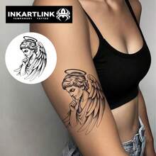 1pc INKARTLINK Sacred Angel Decorative Temporary Waterproof Tattoo, Long-Lasting 1-2 Weeks, Botanical Juice Tattoo, Suitable For Autumn/Winter Body Decoration, For Both Men And Women - Black - View 3