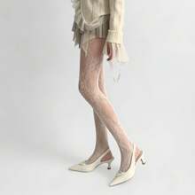 A Pair Of Autumn Lace Pantyhose Jacquard Mesh Stockings Melad Color Series Fishnet Stockings Women Suitable Party And Date Scenes - 白色一對 - 查看 4