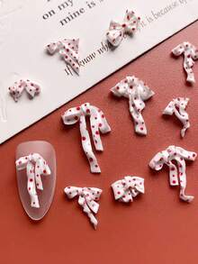 10/50件装情人节美甲软雕红色波点蝴蝶结设计美甲装饰，DIY，日式立体丝带美甲配件，美甲产品，多种款式可选，美甲饰品，适合约会、节日装饰美甲产品