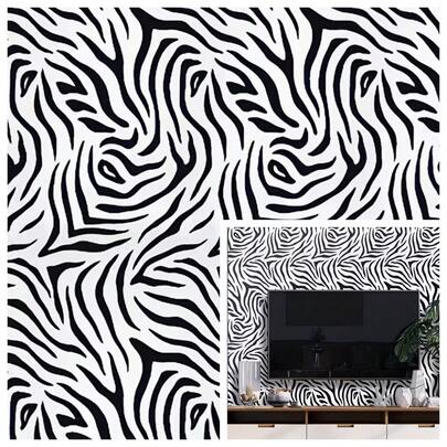 1 Roll Of Ins Cool Zebra Pattern Wallpaper Black And White Geometric Wallpaper Vinyl Wall Contact Paper Easy To Install And Detachable Wallpaper Waterproof And Easy To Clean Living Room, Bedroom, Wild Style Background Wall, Self-Adhesive And Adhesive Free, Easy To Stick Home Decoration 17.7inx39.3/118.1/196.8in