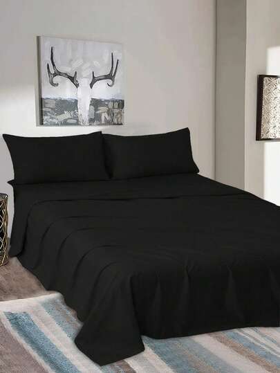 Juego De Sábanas Matrimonial De 4 Piezas / (1 Forro, 1 Sábana/ 2 Fundas) Diseño Liso De Color Sólido Para Cama 3000 Hilos, Ejido Suave Y Agradable Para La Piel, Transpirable Y Cómodo