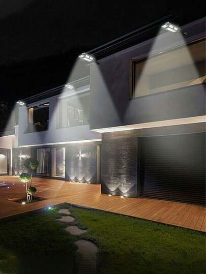 1/2/4pcs 1200mAh Super Bright 43 LED Solar Wall Light, Built-In 3.7V/1200mAh Lithium Battery, IP65 Waterproof, Motion Sensor, 3 Lighting Modes, Suitable For Outdoor Garden, Street, Yard Lighting, Also Applicable To Street, Patio, Yard, Garage And Other Scenarios