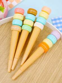 1/4 Packs Of Four-In-One Fun And Creative Ice Cream-Shaped Gel Pens, Cute And Cool Ballpoint Pens, Ice Cream And Popsicle Sweet Cone Fountain Pens, Black Fountain Pens, Fun Gifts, Birthday Gifts, Classroom Rewards (Animal Patterns) - Multicolor - View 2