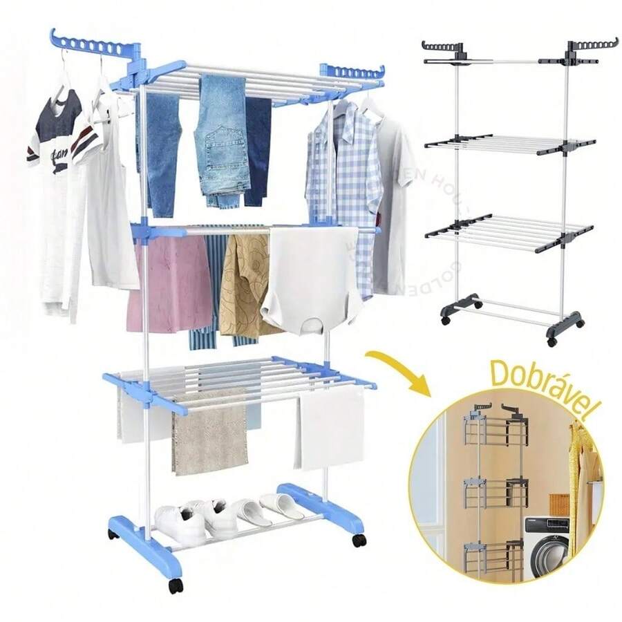 Portable Folding Clothes Drying Rack For Underwear, 3 Tiers - Azul - Xem 1