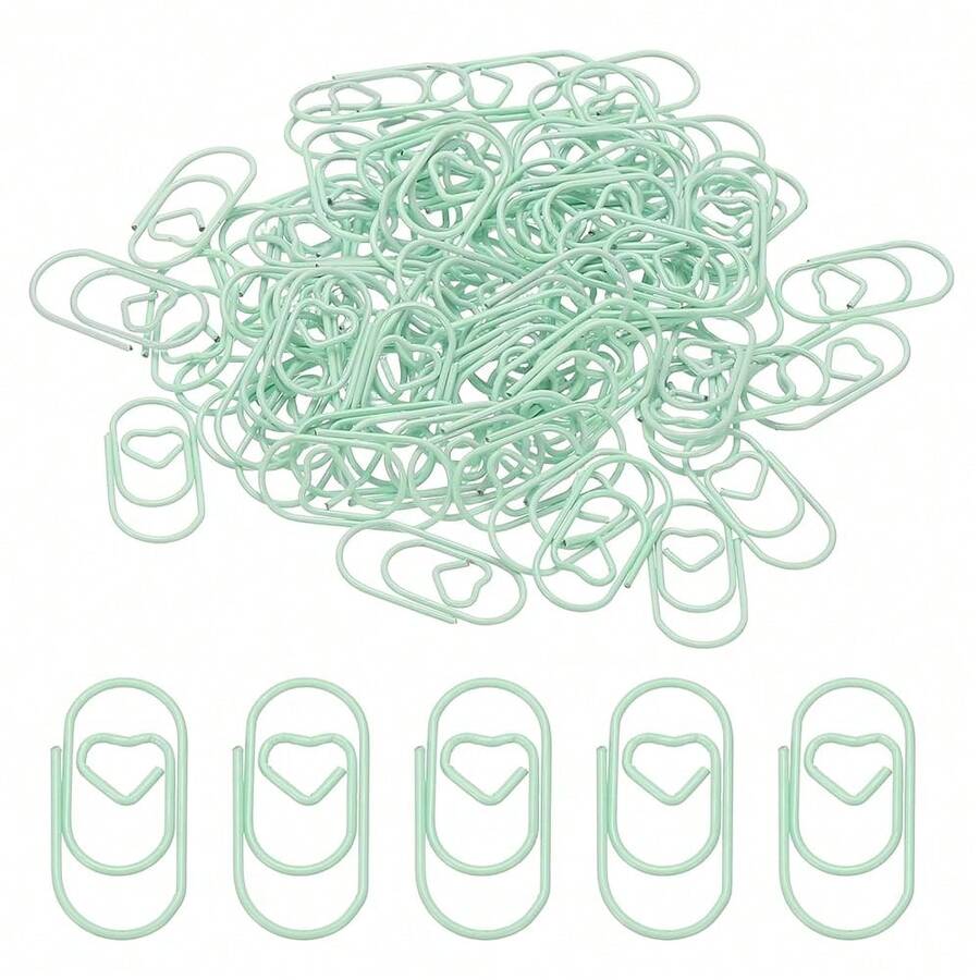 1x0.4 Inch Mini Paper Clip, 80 Pcs Metal Heart Paper Clip Wide Rust-Proof Strong Durable Small Cute Bulk For Office Supplies Document Organization Binder Bookmarks Planner, Green - Green - 查看 1