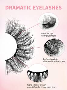 ENCHUW 20 Pairs Soft & Fluffy 3D Eyelashes, Russian Volume, D-Curl, Dramatic Messy Mink Lashes,Cat Eye Lifting Eyelash Full Lash Strips Bold & Charming Reusable - Black - View 3