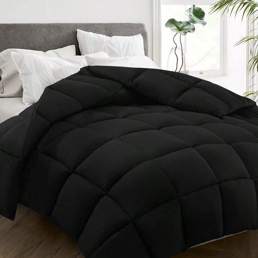 All Season Full Size Bed Comforter Cooling Down Alternative Quilted Duvet Insert With Corner Tabs Winter Warm Machine Washable Black - Full8286Black - Xem 1