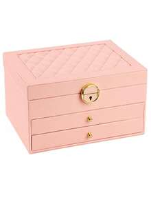 High-End, Large-Capacity Jewelry Storage Box, High-Quality PU Leather Belt Lock Jewelry Box, Three-Layer Jewelry Storage/Display Box, Travel Jewelry Box, Jewelry Storage Accessories, Jewelry Storage Container, Suitable For Rings, Necklaces, Bracelets, Earrings, Etc., A Gift For Girls, A Holiday Gift, A Valentine's Day Gift. - Multicolor - View 12