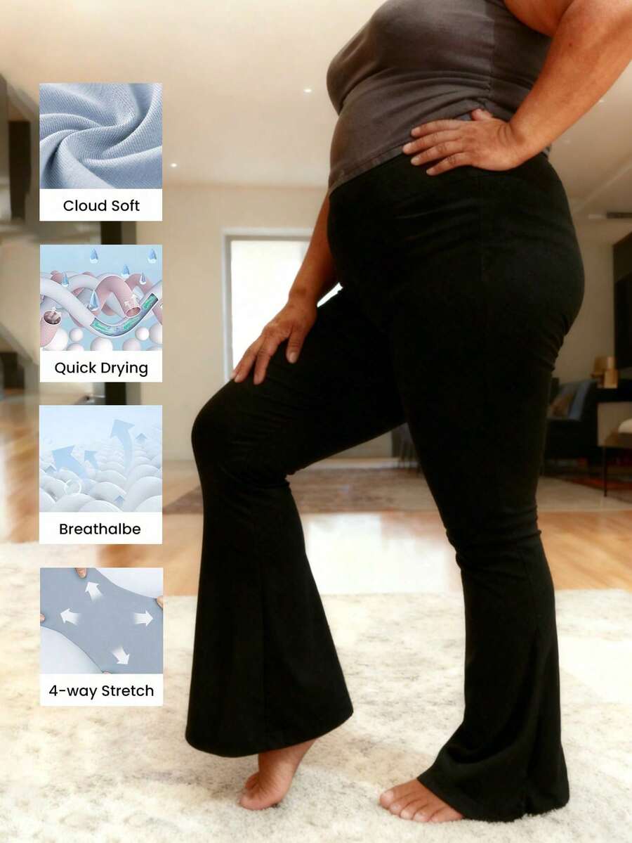 Leggings évasés taille haute pour femmes, leggings évasés pour soulever les fesses, leggings larges et minces sans couture, pantalon de yoga coupe-botte de couleur unie, pantalon de sport noir amincissant le ventre, collants de sport décontractés, pantalon de sport - Noir - Voir 1
