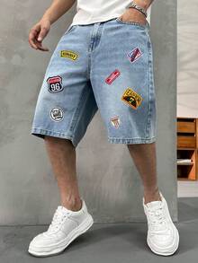 Men's Fashionable Street Casual Commuting Distressed Denim Shorts, Summer - Medium Wash - View 3