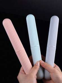 半支装条纹牙刷盒，防滑条纹设计，简约旅行牙刷收纳盒，小巧轻便，适合旅行 - 彩色 - 查看 5