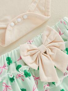 My First St Patricks Day Outfit Baby Girl Romper Shamrock Ruffle Shorts Blommers Socks Set St Patricks Dress Clothes - 杏色 - 查看 8