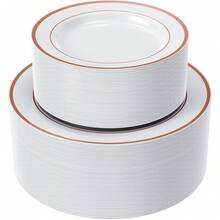 50/25/20/10/1pc Set White Base Rose Gold Rim Plates, Including 10.25" Large Plates And 7.5" Small Plates, Ideal For Family Gatherings, Birthday Parties, Outdoor Events, Holiday Parties, Weddings, Suitable For Multiple Occasions - White Background - View 1