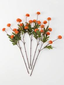 MEHELANY 6支橙色仿真蒲公英花，每枝5头，天鹅绒菊花仿真植物，家居装饰，房间装饰，婚礼装饰，情人节和母亲节装饰，插花，婚礼派对桌面装饰，花瓶填充物 - 橘色 - 查看 3