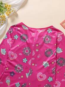 1 pieza Mono de manga larga con cuello en V sexy y cordones para mujer, silueta ajustada, mono de uso doméstico para primavera/otoño con estampado aleatorio - Rosa Fucsia - Ver 11