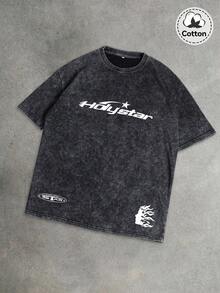 Hemo, Men's Street Graphic T-Shirt, Slightly Stretchy Slim Fit Washed Black Round Neck Short Sleeve Tee, Casual Daily T-Shirt - Black - View 1