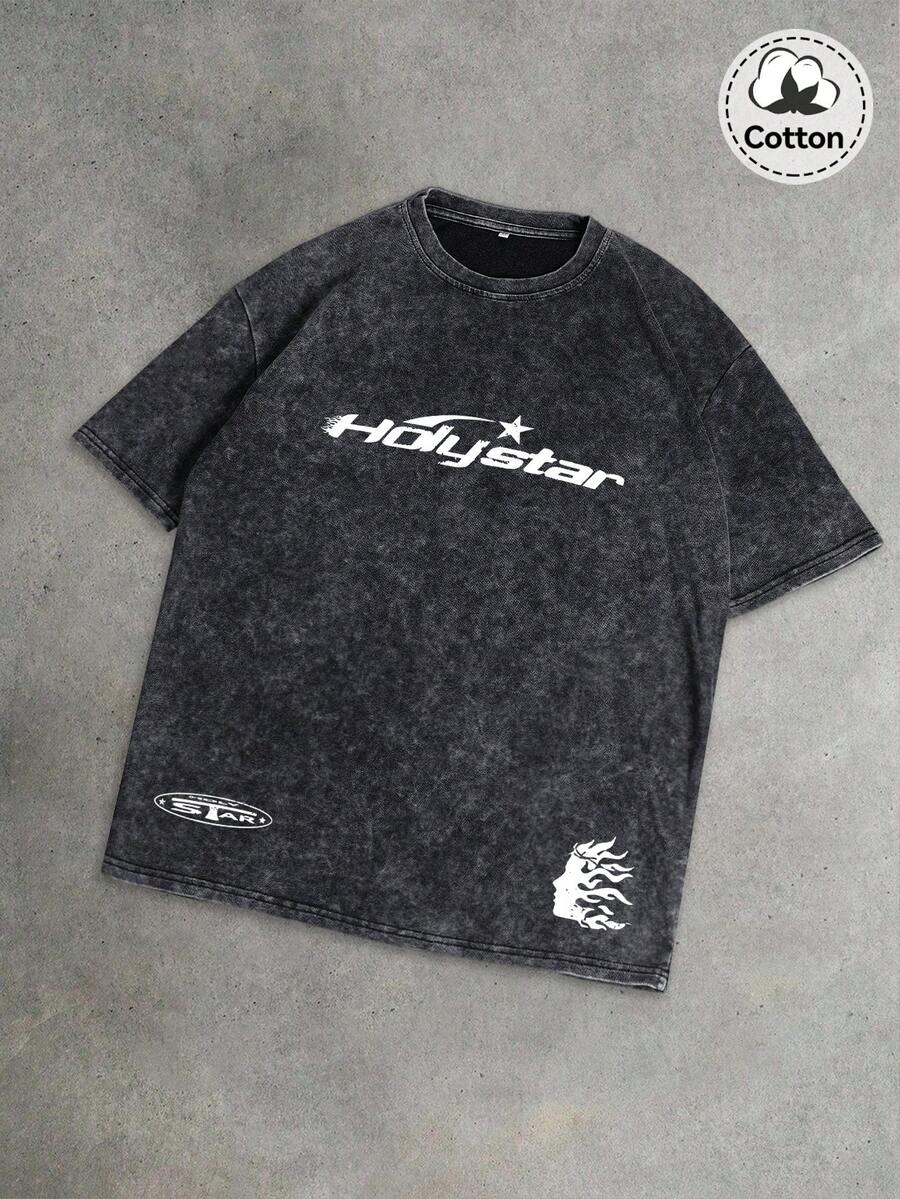 Hemo, Men's Street Graphic T-Shirt, Slightly Stretchy Slim Fit Washed Black Round Neck Short Sleeve Tee, Casual Daily T-Shirt - Black - View 1