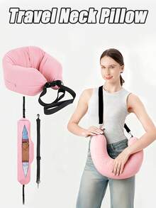 1pc U-Shaped Neck Pillow - Soft Crystal Super Soft Fabric, Portable Neck Support For Airplane, Multiple Colors Available, Hand Washable, Suitable For Long-Haul Flights, Travel, Camping And Outdoor Activities - 彩色 - 查看 2