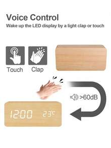 木质数字闹钟，时尚多功能LED闹钟，USB供电，不可使用电池供电，需连接数据线。具备温度显示功能。适用于房间装饰、卧室装饰、宿舍装饰、返校季装饰、开学惊喜、家居装饰、学习用品等。