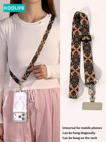 Koolife 1pc Adjustable Long Crossbody Phone Lanyard, Vintage Totem Wide Fabric Strap With Rotatable Metal Clip, Fashionable Versatile Durable Non-Chafing Accessory, Hands-Free For Daily Errands Outdoor Travel, Fit For Women's Phone Shoulder/Neck Hanging & Small Wallet Compatible With Android And Most Smartphone,Gifts For Mother, Family, Friends, Birthday, Holiday Phone Chain - Multicolor - View 2