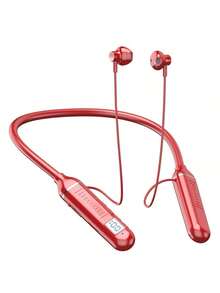 1 件时尚颈带设计按钮控制柔软舒适硅胶柔性颈带 HiFi 立体声无线耳机，时尚无线音乐耳机