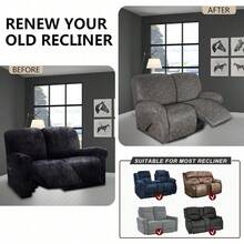 Trugenix-Recliner Sofa Covers - Leather Like Recliner Sofa Covers 3 Seater Recliner Couch Covers For 3 Cushion Couch 8 Pieces Washable Stretch Reclining Sofa Slipcovers (Brown)-GP - 04-深色駱駝 - 查看 7