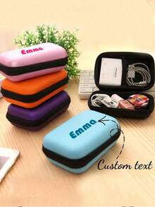 1pc Customizable Name Mini Storage Bag, Phone Charger Cable Organizer Pouch, Zipper Round Wallet, USB Charger Earphone Organizer Bag, Portable Hard Drive Earphone Storage Box, Power Bank Travel Charger Storage Box, School/University Earphone Cable Organizer Bag, Electronics Accessories Organizer Box - Multicolor - View 1