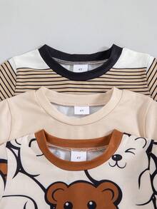 Bộ 3 áo thun ngắn tay kẻ sọc và in hình hoạt hình dành cho bé trai, thích hợp mặc mùa hè. - Nhiều màu - Xem 3