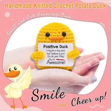 1pc Hand Crocheted Small Yellow Duck With Inspirational Card-Cute Duck, Very Suitable For Birthday, Christmas And Valentine's Day Gifts. - Multicolor - View 2