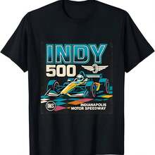 Indys 500 Vintage Race Car Art T-Shirt - 黑色 - 查看 1