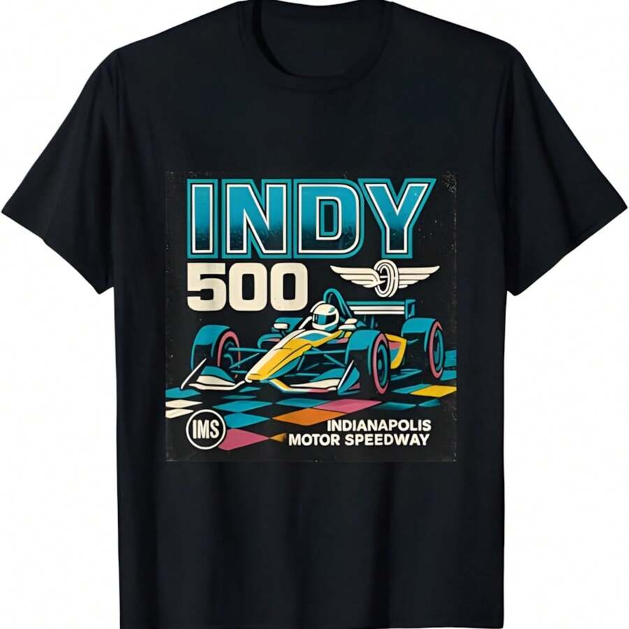 Indys 500 Vintage Race Car Art T-Shirt - 黑色 - 查看 1
