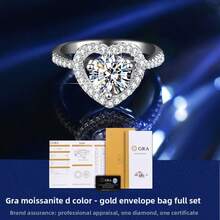 1 Carat Moissanite 925 Sterling Silver Jewelry Set - 1 Carat Moissanite Ring, 1 Carat Moissanite Pendant Necklace, 1 Carat Moissanite Earrings, 1 Carat Heart-Shaped Moissanite 3 PiecesJewelry Set, Valentine's Day Gift