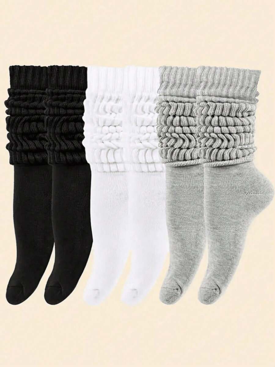 1/3/6 Pairs Women's Autumn/Winter Casual Knit Socks, Elastic Socks, Mid-Calf Socks In Black, White, Gray, Soft & Comfortable, Fashionable, Suitable For Hiking, Back To School, Halloween And Christmas Gifts - Crew Socks - View 1