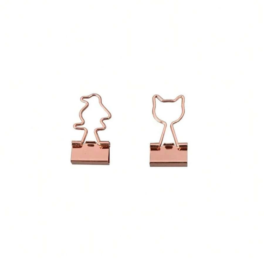 Cat And Penguin Shape 16pcs Binder Clips With Clear Box, Rose Gold, Funny Cute Paper Clamps Paperclips Bookmarks Planner Binders For Fun Office Supplies Schoolsss Gifts Wedding Decoration - 貓企鵝活頁夾16件套 - 查看 1