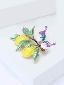 Broches de pájaro y limón esmaltados de lujo - Alfileres de animal y fruta para mujeres y unisex para fiestas casuales, accesorios de joyería, regalos para amigos, insignias y decoración - Birdie Lemon - Ver 7
