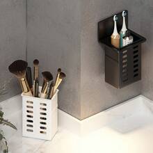 Bathroom Toothbrush Toothpaste Comb Storage Rack, Wall-Mounted Vanity Shaver Holder, No Drilling Required - Black - View 9