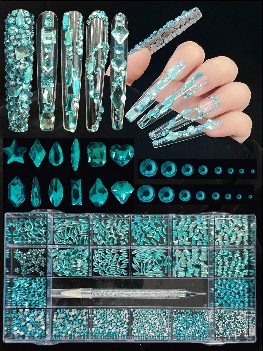 12 Stile mit 600 Stück bunte unregelmäßige Strass + 2500 Stück Flachboden Nagelstrass, 19 Stile, geeignet für DIY Basteln, 3D Dekoration, Flachedelsteine, inklusive Wachsstifte für Nägel, Schuhe, Kleidung, Schmuck, Glas, tolles Geschenk für Neujahr, Valentinstag