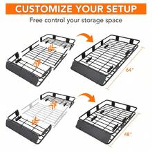 Cesta de Techo de Acero Resistente de 64 x 39 Pulgadas, Ajustable a 48 Pulgadas, con Bolsa, Capacidad de 200 Libras, Ajuste Universal para Camiones/SUV/Furgoneta (Negro) - negro - Ver 4