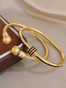 18K镀金几何球手链，女士镀金水晶手链，可叠戴不锈钢手链，圣诞派对珠宝礼品套装 - 彩色 - 查看 5