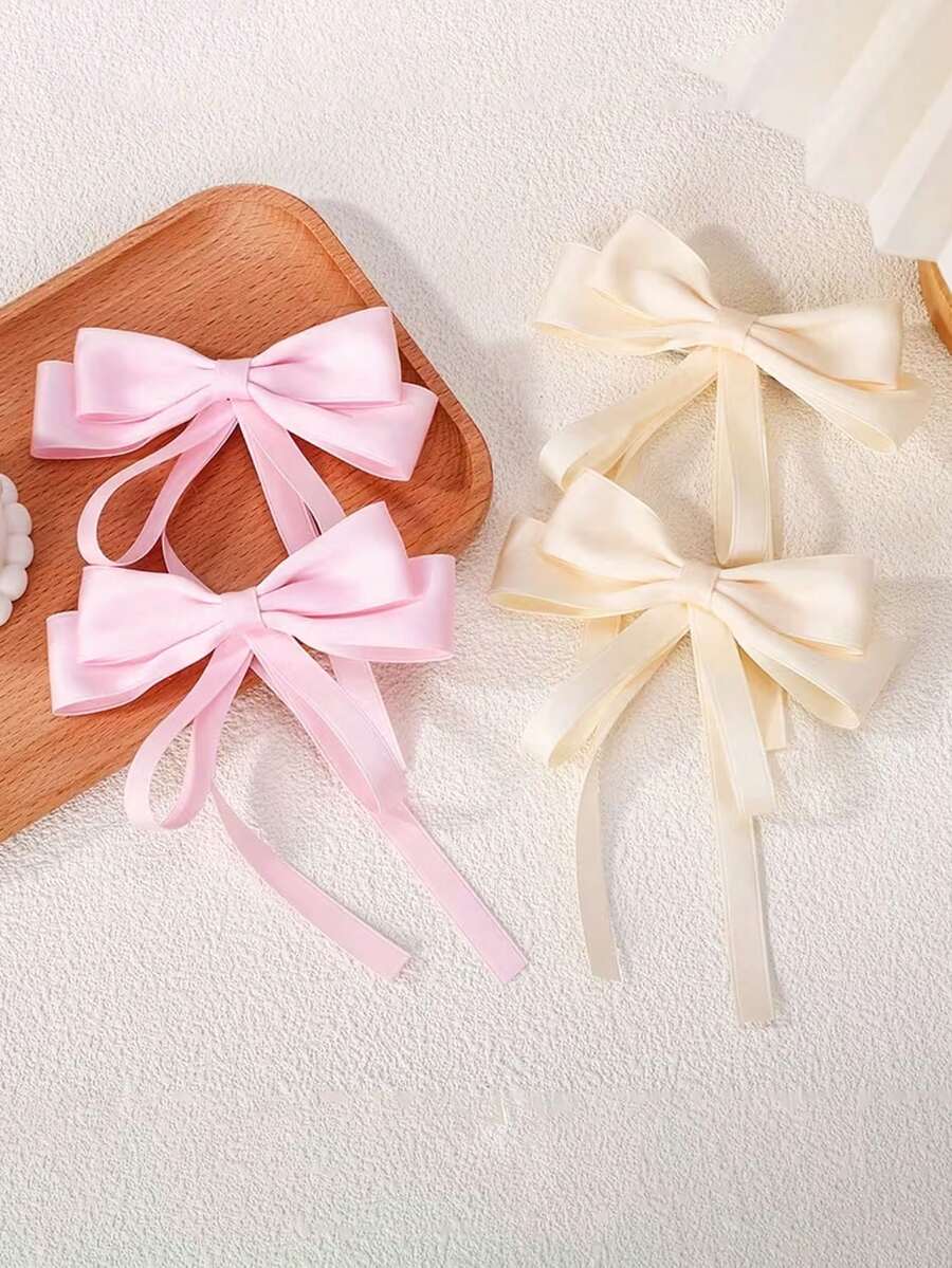 1/4 chiếc kẹp tóc nơ cho bé gái, kiểu dáng đơn giản, thanh lịch, kẹp tóc đuôi ngựa với lớp phủ satin, phụ kiện tóc cho bé gái, sử dụng được quanh năm, kẹp tóc dễ thương, phụ kiện tóc tối giản, kẹp satin, kẹp cài tóc, kẹp tóc. - Nhiều màu - Xem 1