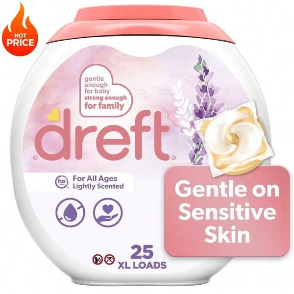 Baby Laundry Detergent XL Pacs, Sensitive Skin, Hypoallergenic, Lightly Scented Lavender, 25 Count