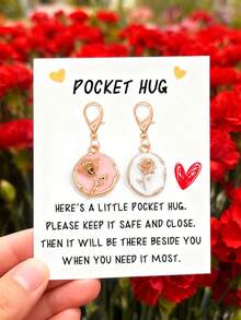 1 Stück Anhänger-Anhänger aus Zinklegierung in Rosenform mit Dankeskarte, Tasche/Schlüsselanhänger Accessoire - Verschiedenfarbig - Übersicht 1