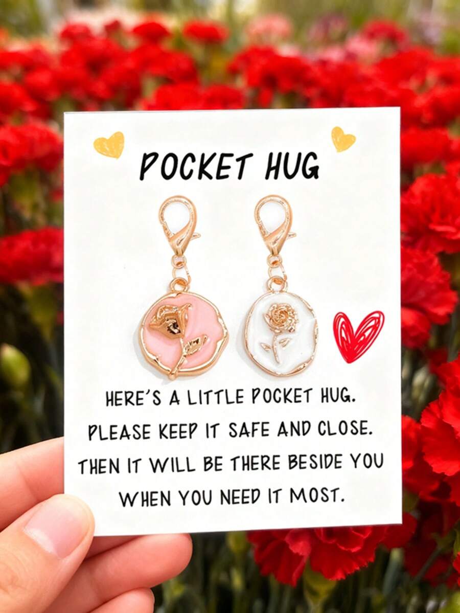 1 Stück Anhänger-Anhänger aus Zinklegierung in Rosenform mit Dankeskarte, Tasche/Schlüsselanhänger Accessoire - Verschiedenfarbig - Übersicht 1