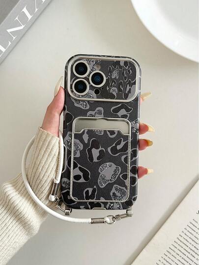 Leather Texture Card Slot Painted Wrist Strap Lanyard Shockproof Phone Case Protective Cover Compatible With IPhone 14/14 Pro/14 Pro Max/13/13 Pro/13 Pro Max/11/11 Pro Max/12/12 Pro/12 Pro Max/15/15 Pro/15 Pro Max/16/16 Pro/16 Pro Max/17/17 Pro/17 Air/17 Pro Max, Premium Anti-Drop Phone Case