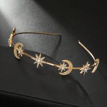1pc Elegant Fashionable Sun Goddess Double-Layer Headband With Hexagram, Moon Alloy Crystal Hair Hoop, Baroque Hair Accessory