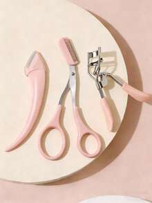 Brodark 2件套修眉工具，包括斜角修眉刀和带梳子的修眉剪，适合初学者，男女通用脱毛配件 - 粉色 - 查看 10