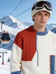 Men's Casual Crew Neck Sweater, Ideal For Autumn And Winter, In A Loose-Fitting Knit Fabric. - trái cam - Xem 2