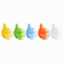 10pcs Casual Style Thumb Wall Hooks - Plastic, Easy Install, No Drilling Required, Strong Adhesive Wire Organizer For Charging Cables And Headphones - Multicolor - View 6