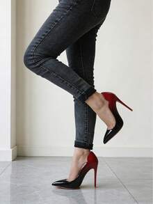 MERUMOTE 4.72"/12CM Slip On High Heels For Women Closed Pointed Toe Stilettos Sexy Wedding Party Pumps - Red Black - 查看 2